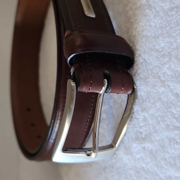 Daniel Cremieux | Men's Leather Brass Sliver Tone Hardware Belt 38 - Picture 4 of 13